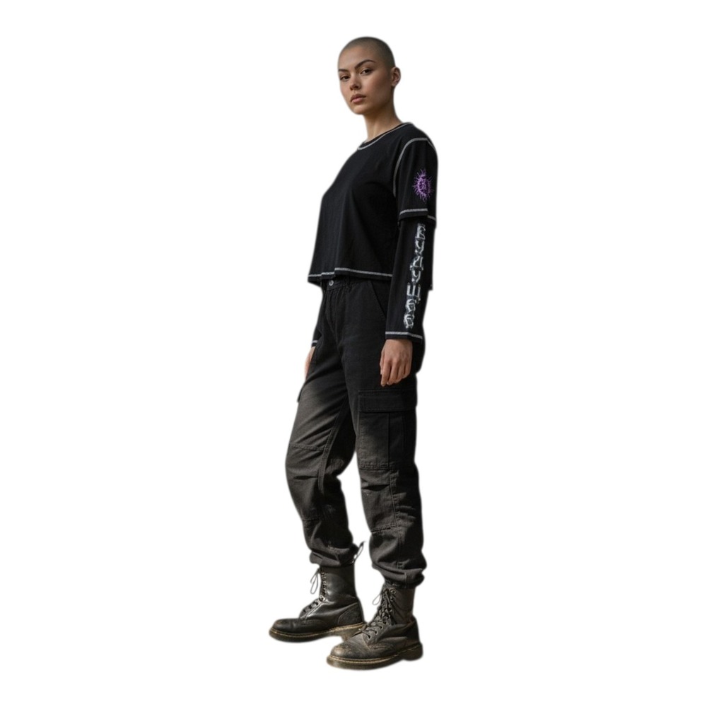Killstar‎ Women's Small Black Long Sleeve Cotton Graphic Whimsigoth Cropped Tee